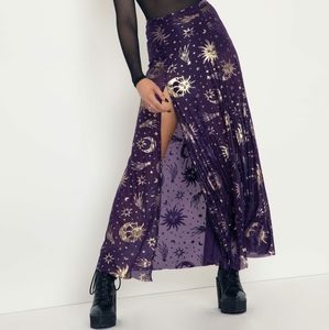 BURNED VELVET SUN AND MOON SPLIT MAXI SKIRT 